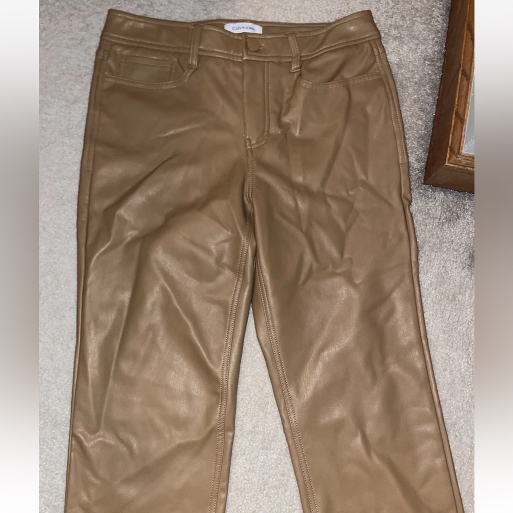 Calvin Klein Women’s Beige Faux Leather Pants- Size 2 NWT